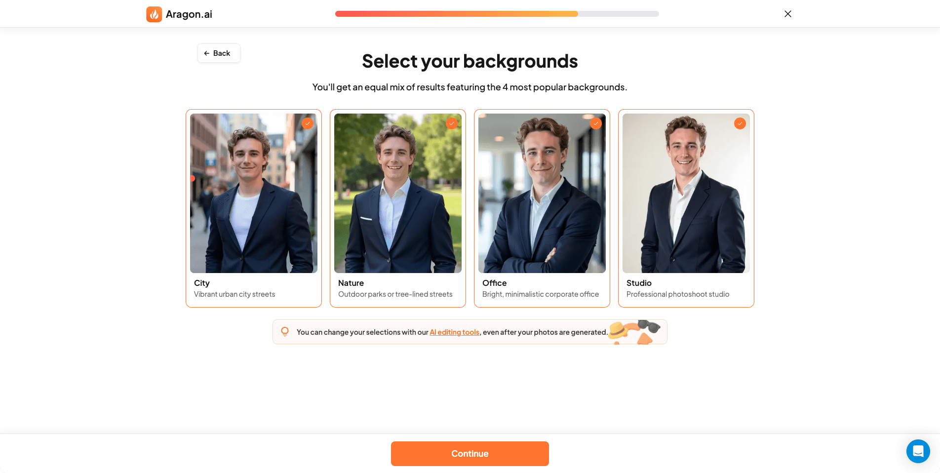 Screenshot of Aragon AI website background selection interface