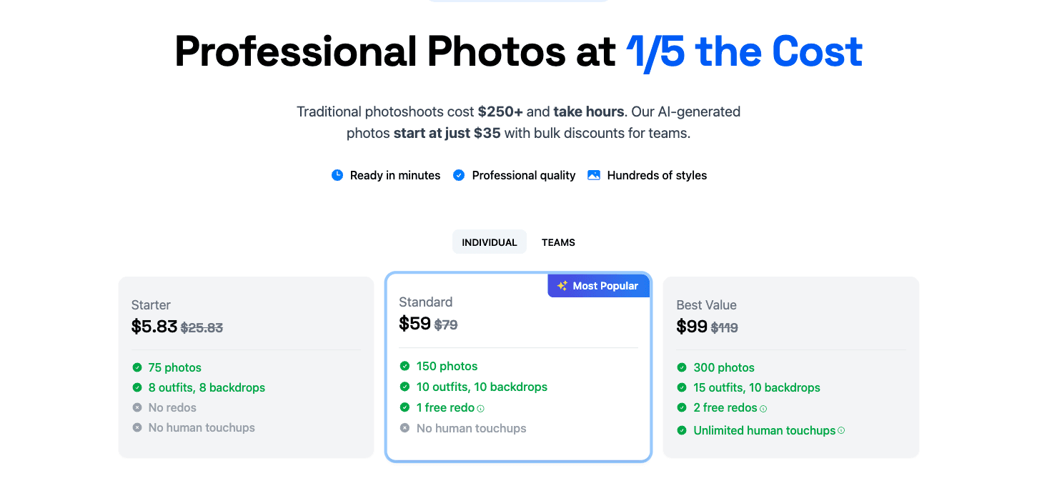 Screenshot of Dreamwave AI website pricing page showing different plan options and features
