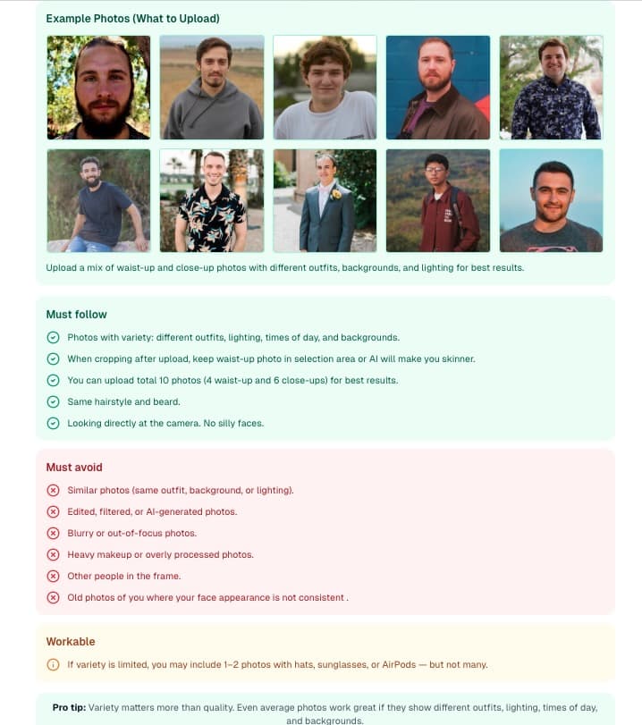 Screenshot of Proshoot image upload guidelines and requirements page